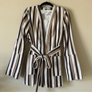 Prem the Label Striped Neutral Trench Coat Blazer Shorts Suit Set, size S
